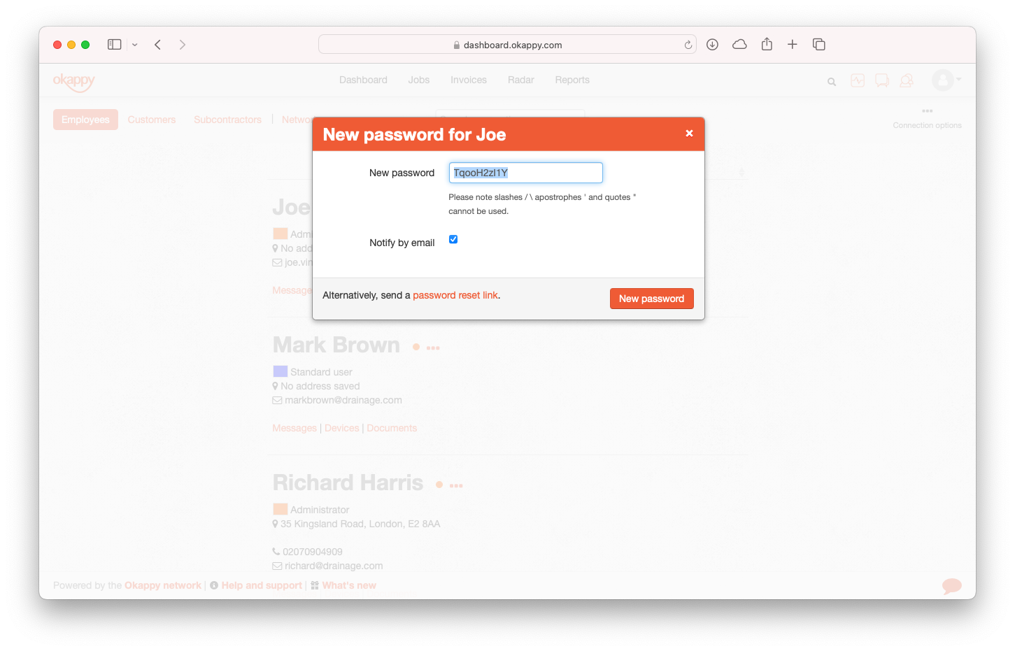 Select a new employee password