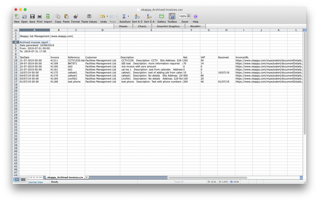 Export exported invoices to Excel