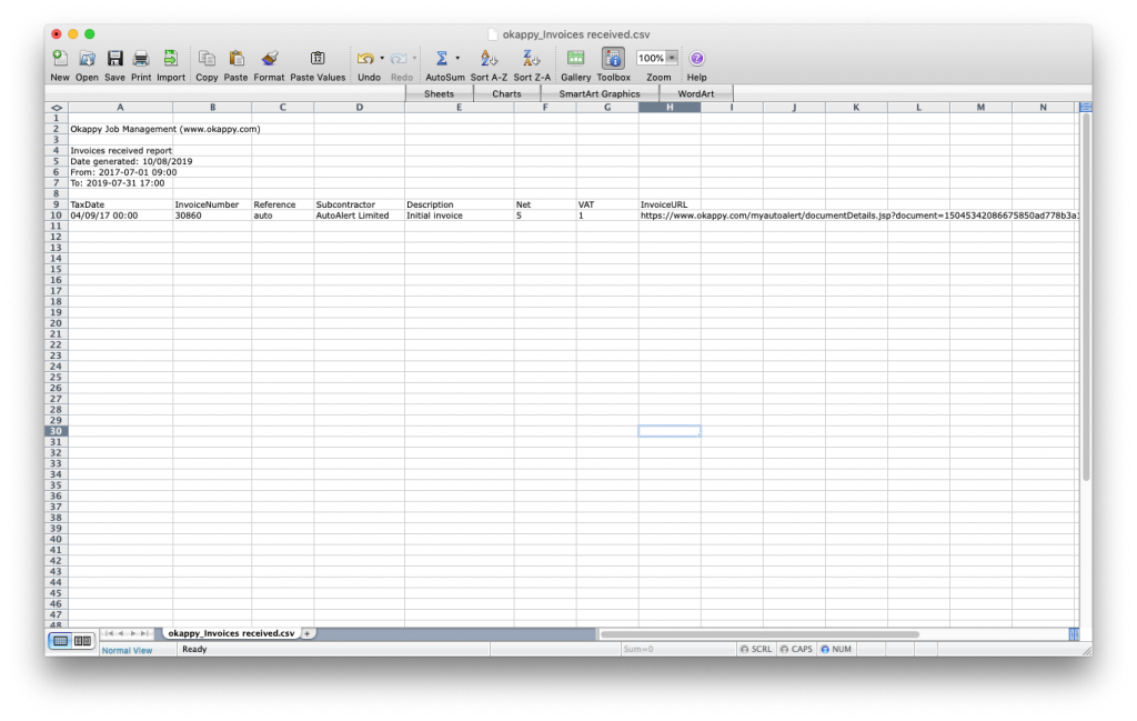 Export invoices received to Excel