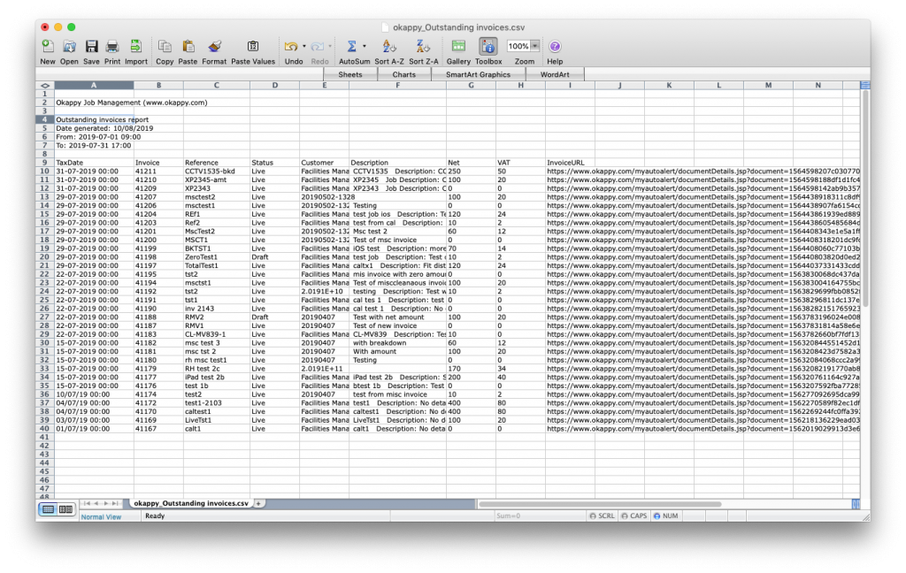 Export outstanding invoices to Excel