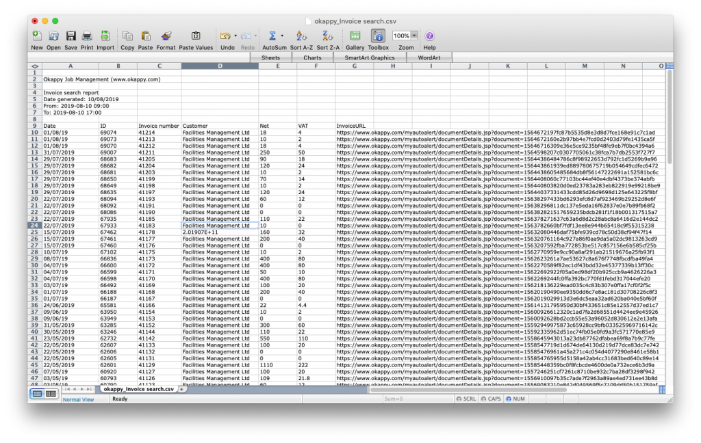 Export search invoices report to Excel