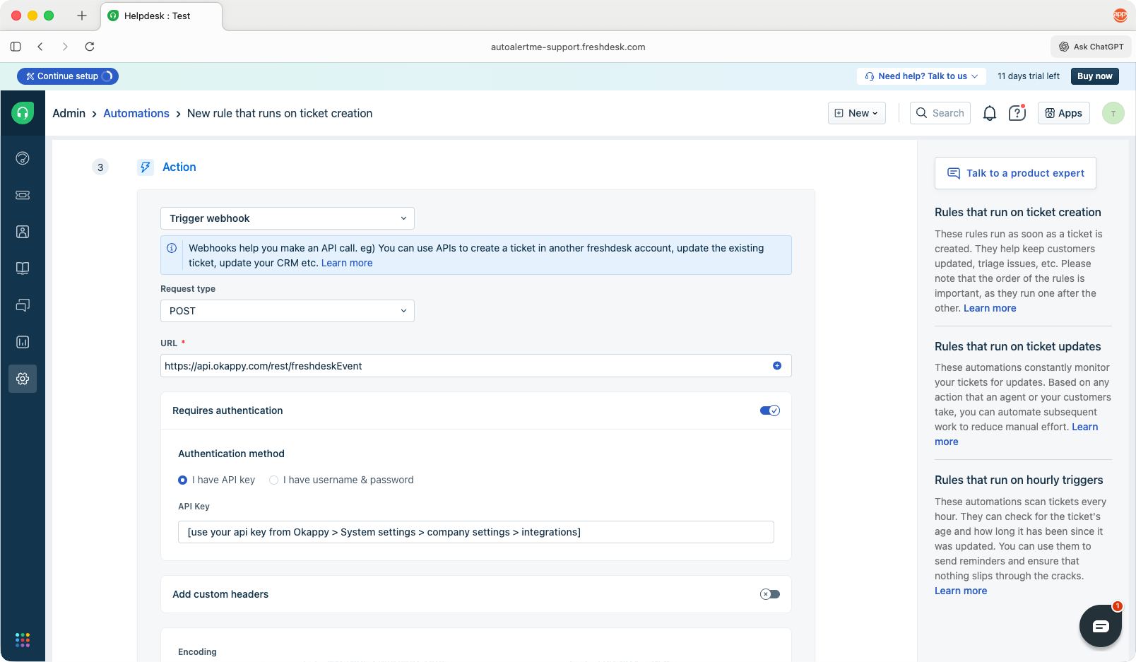 Create a Freshdesk automation