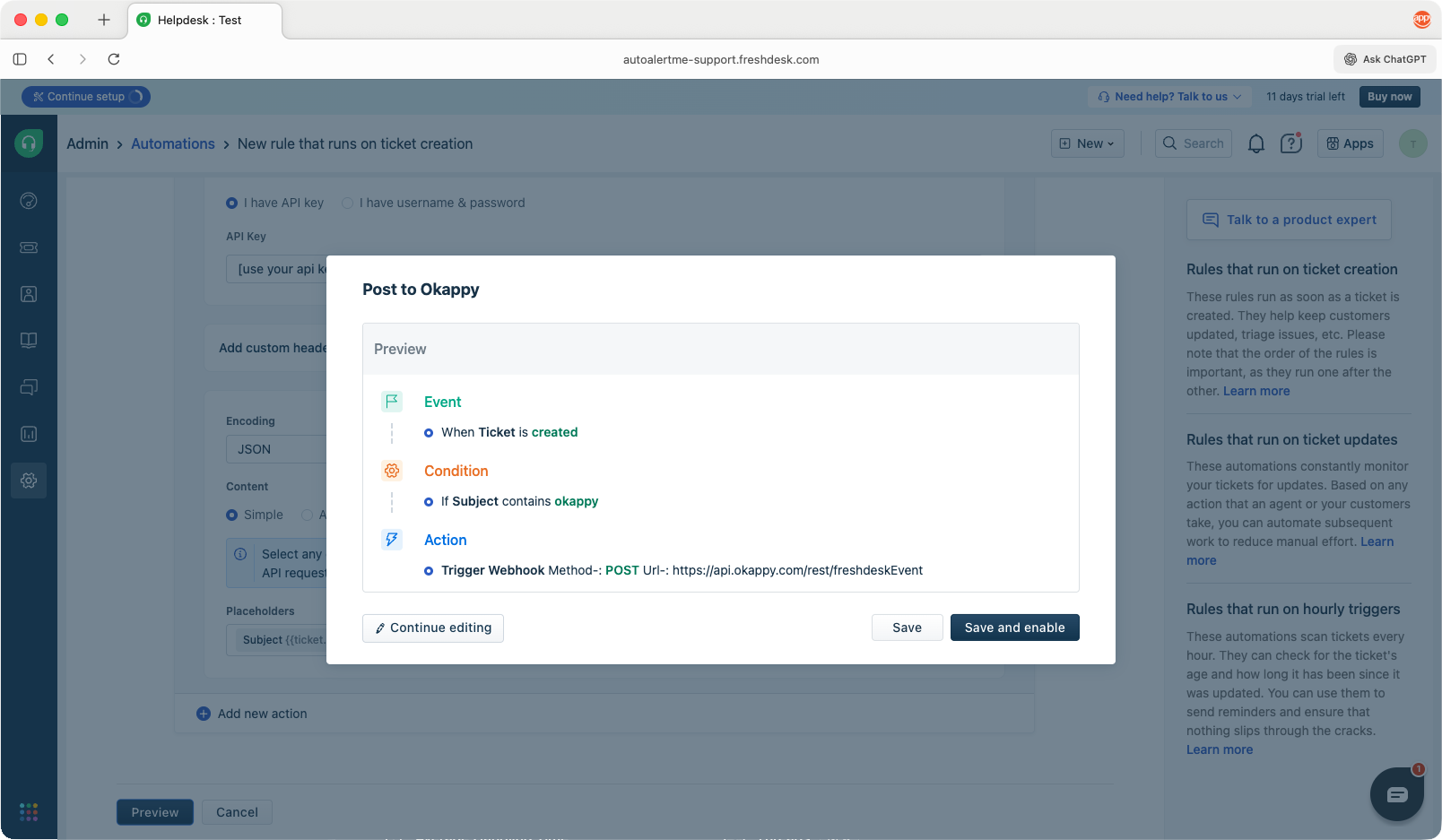 Create a Freshdesk automation