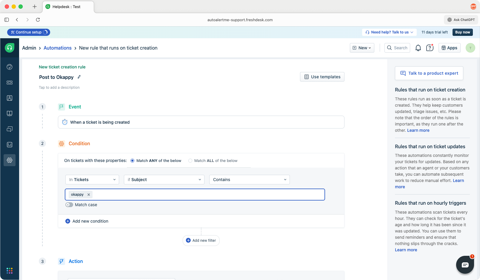 Create a new Freshdesk automation