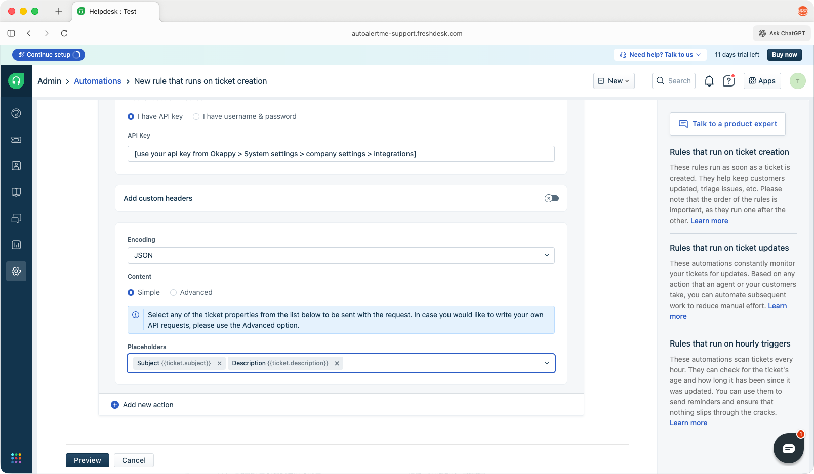 Create a Freshdesk automation