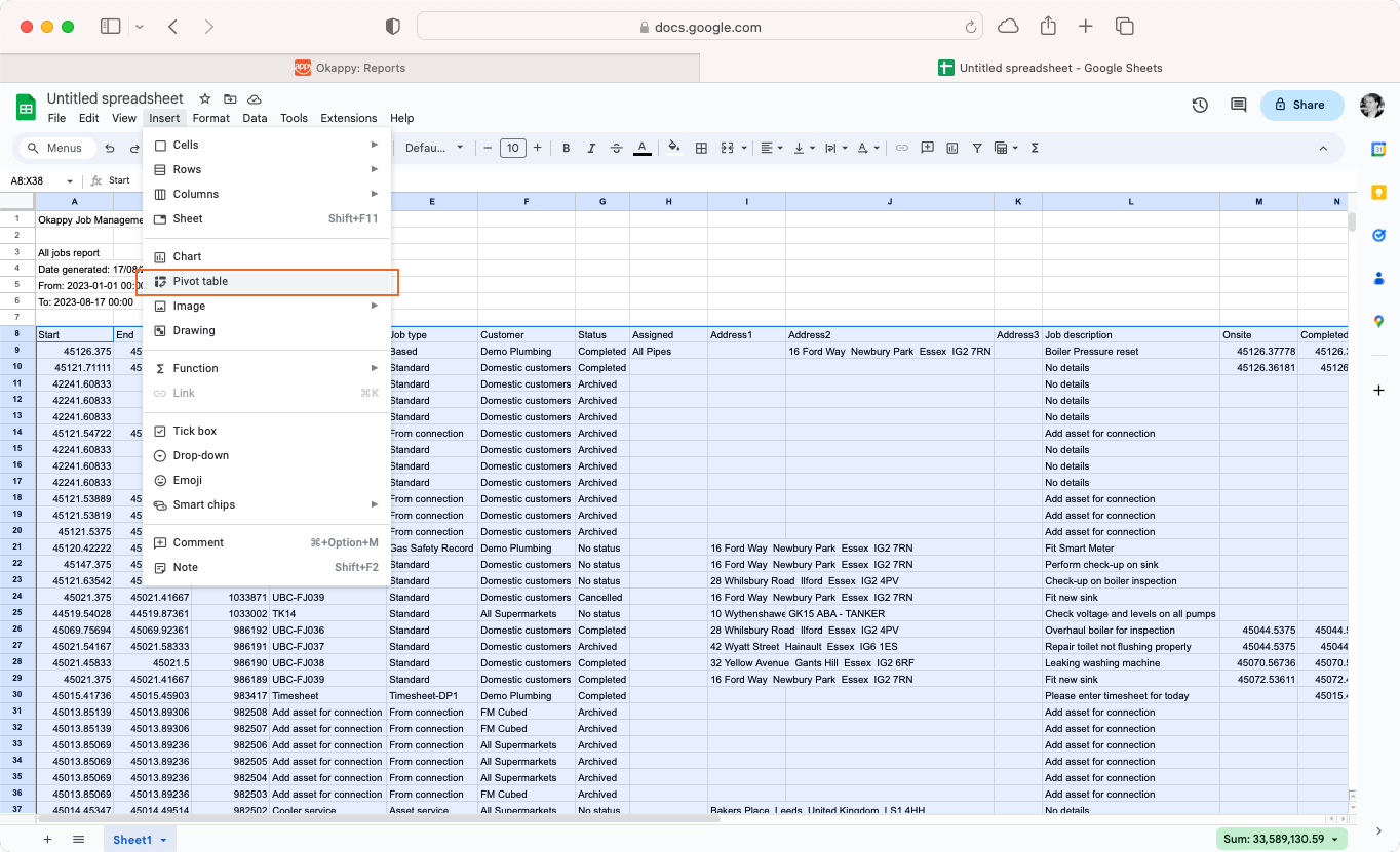 Google Sheets Insert Pivot Table