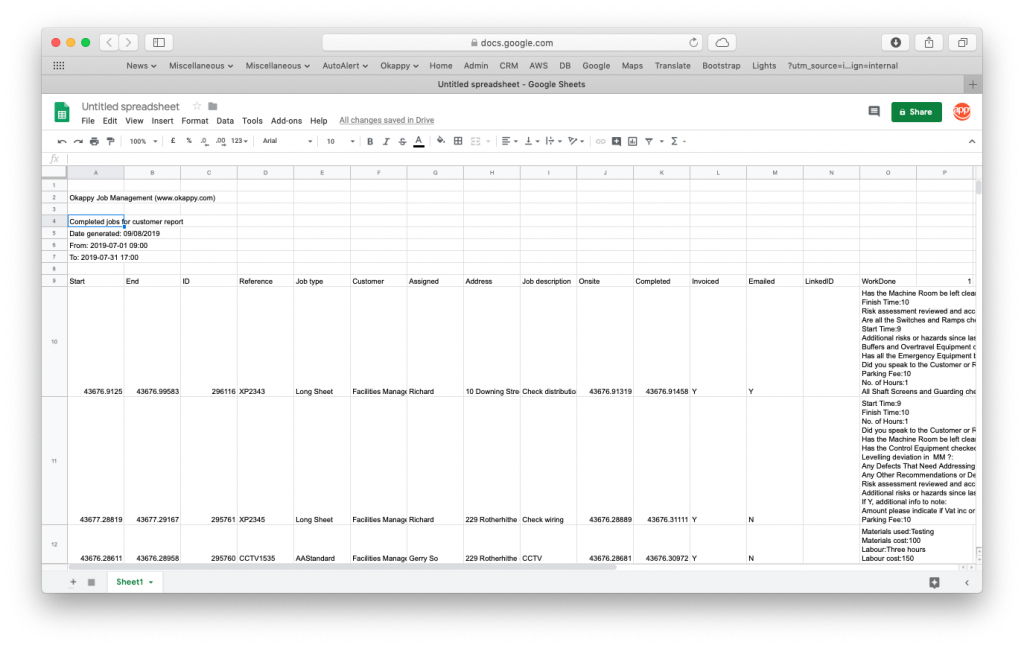 Export Your Jobs For Customer Report to Google Sheets