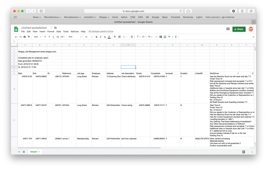 ExportJobs For Employee Report to Google Sheets