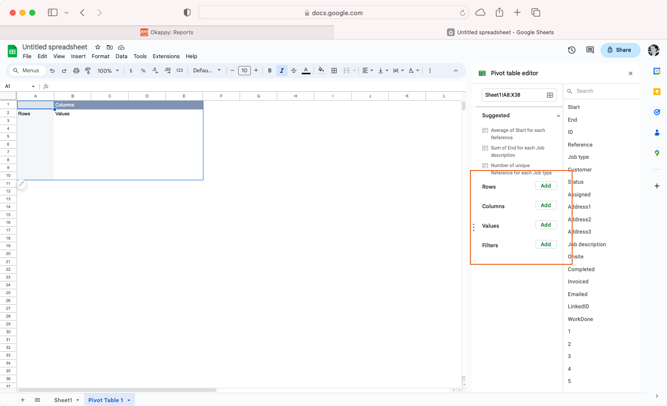 Google Sheets Pivot Table Options