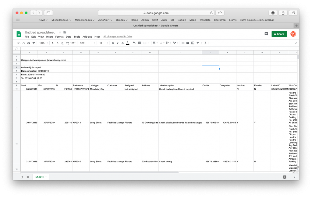 Export archived jobs to Google Sheets