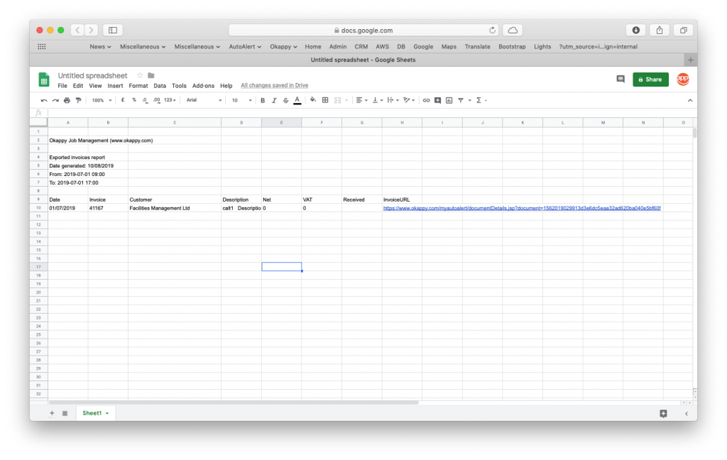 Export exported invoices to Google Sheets