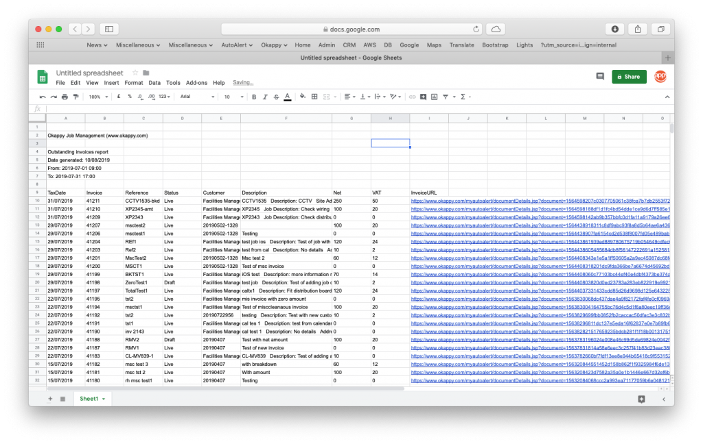 Export outstanding invoices to Google Sheets