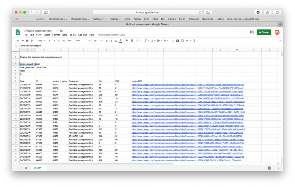 Export search invoices report to Google Sheets