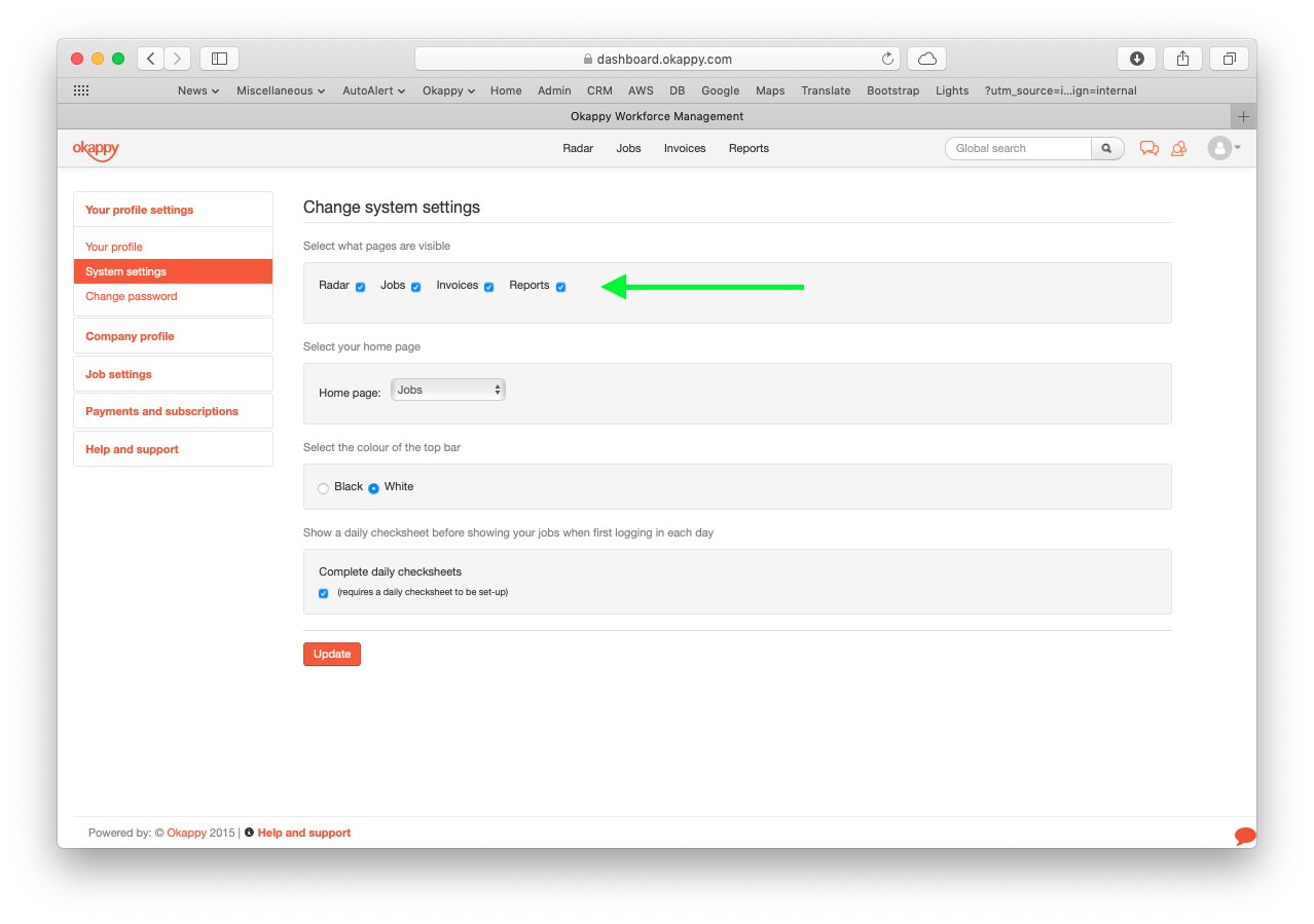 Screen options - reports