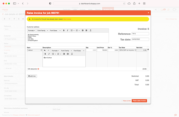 Raise multiple invoices from a job