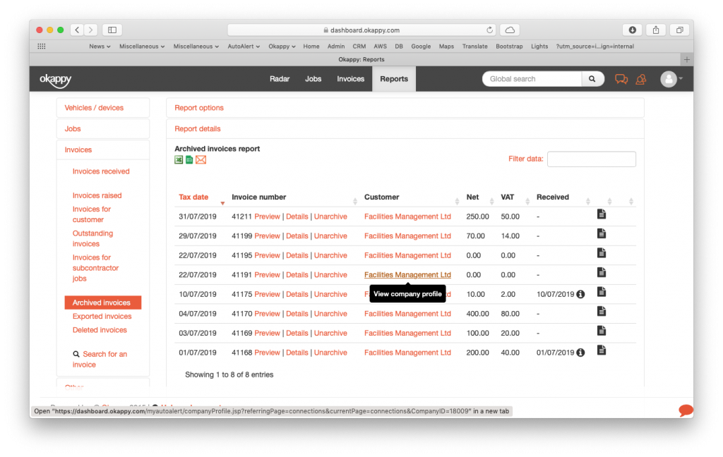 Reports view archived invoices