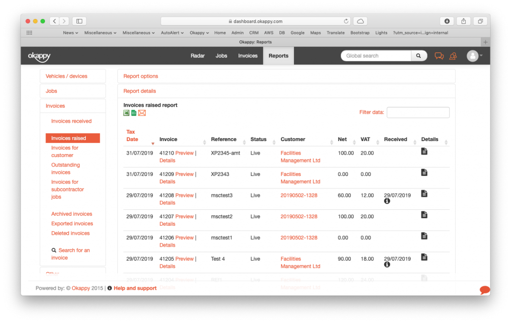 Reports view invoices raised