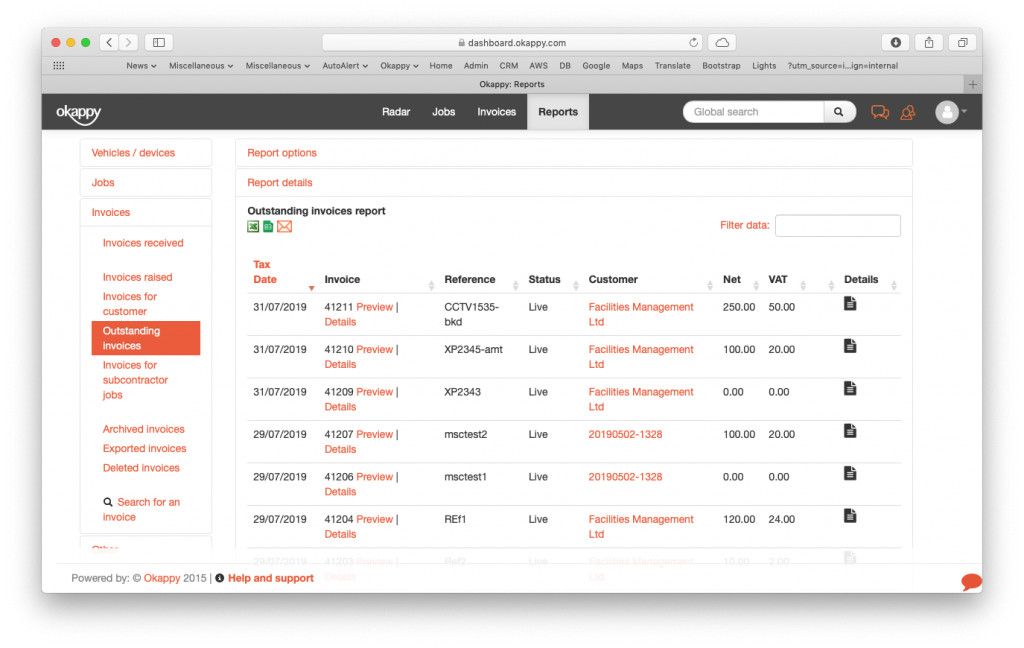 Reports view outstanding invoices