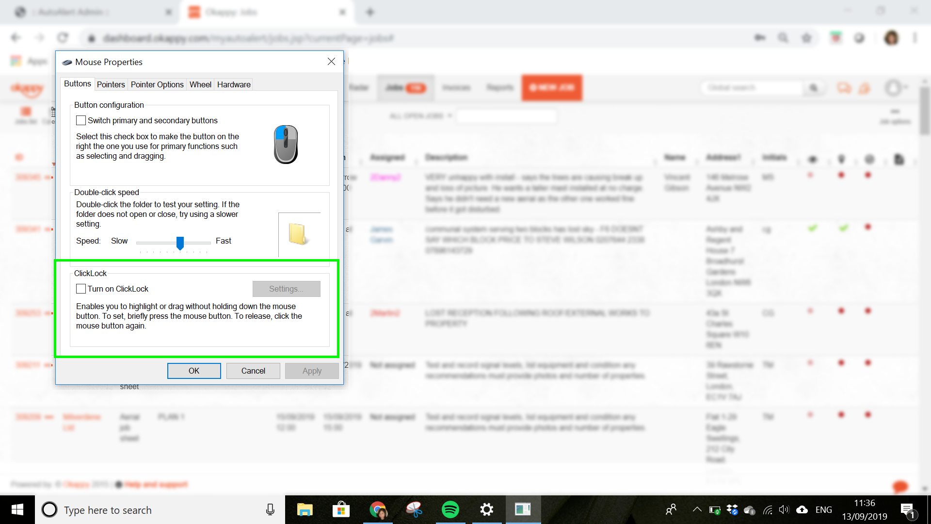 Windows mouse settings