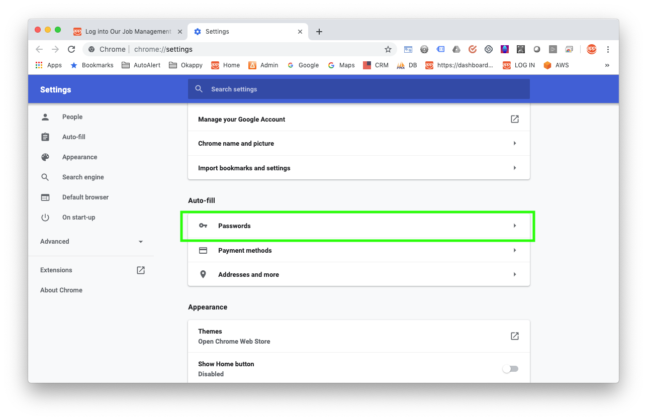 Chrome settings