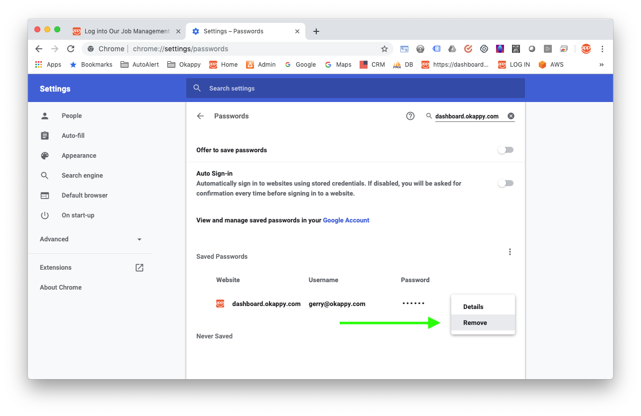 Remove Chrome auto-fill settings
