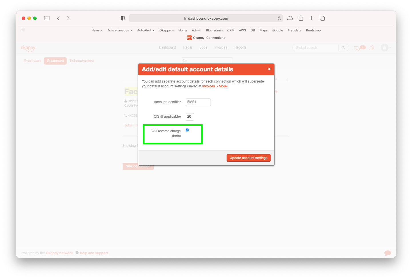 customer account settings vat reverse