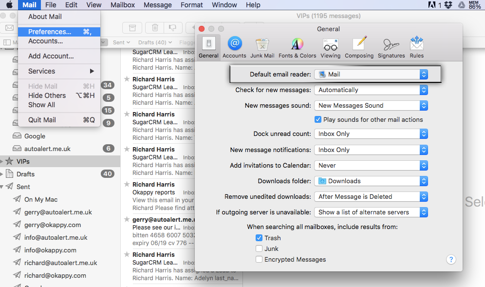 Set default email on Mac