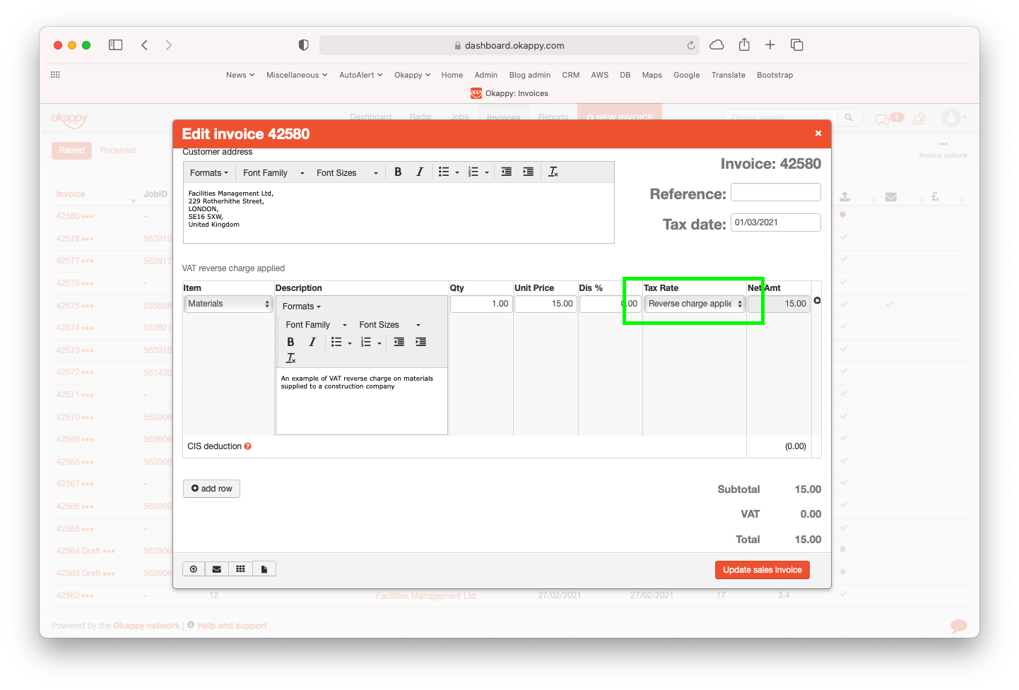 edit invoice vat reversse charge