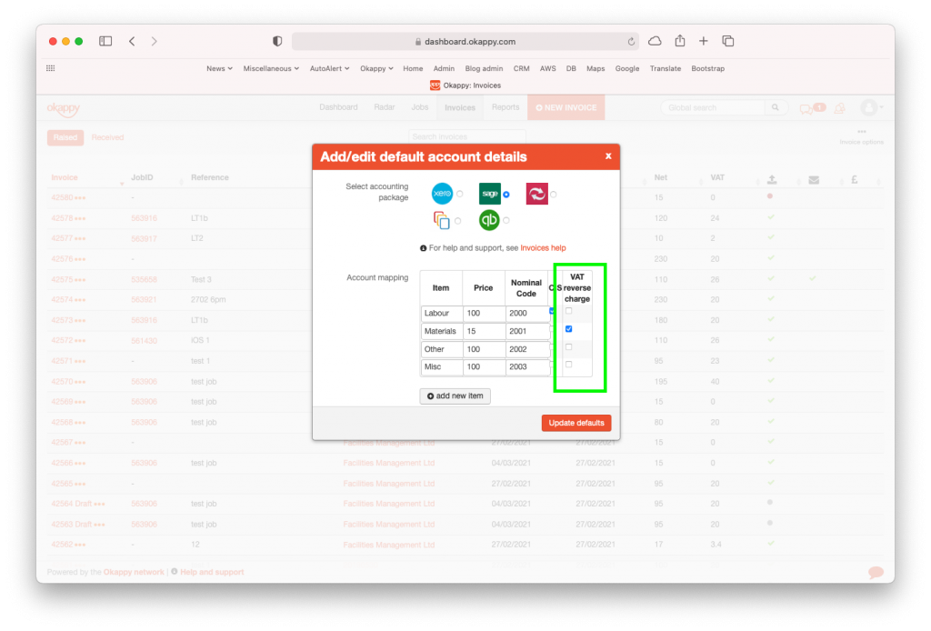 invoice account settings vat reverse