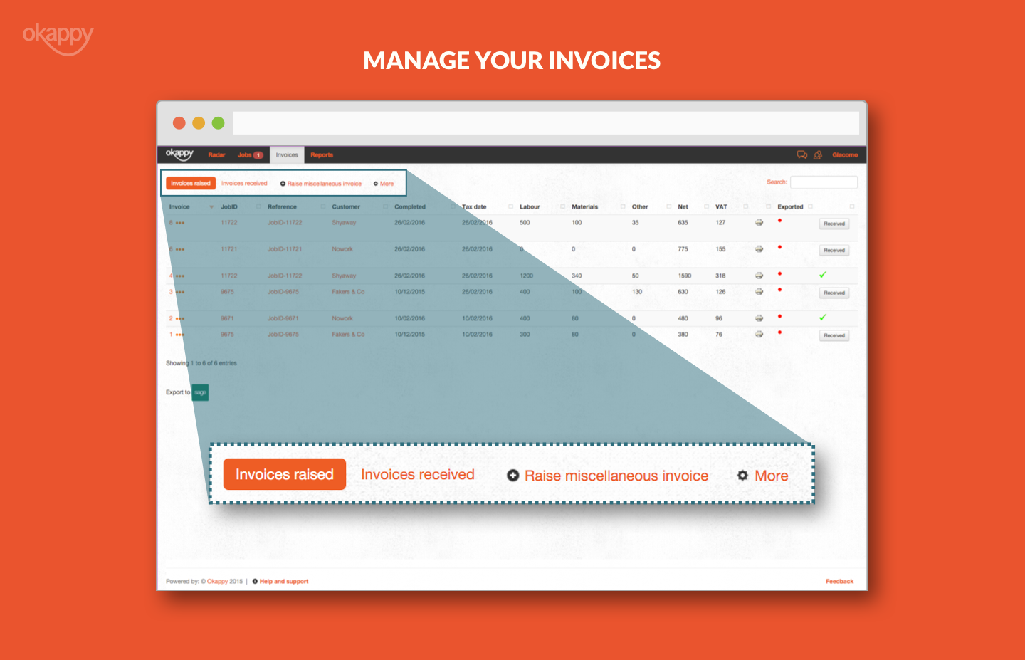 Desktop view of invoice management section