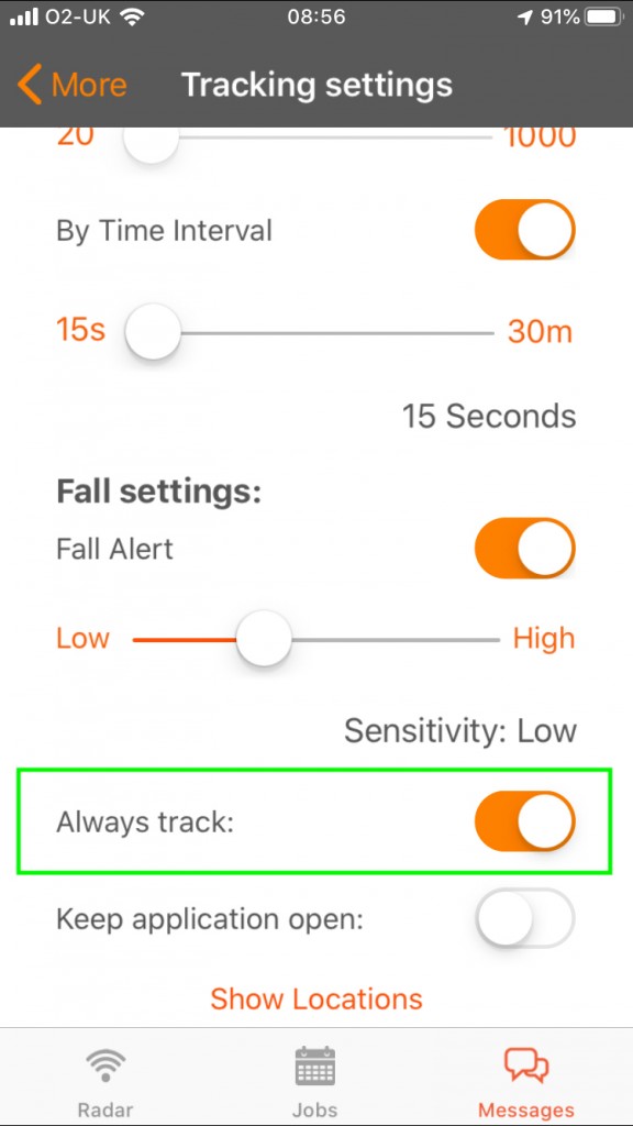 ios gps tracking settings always track