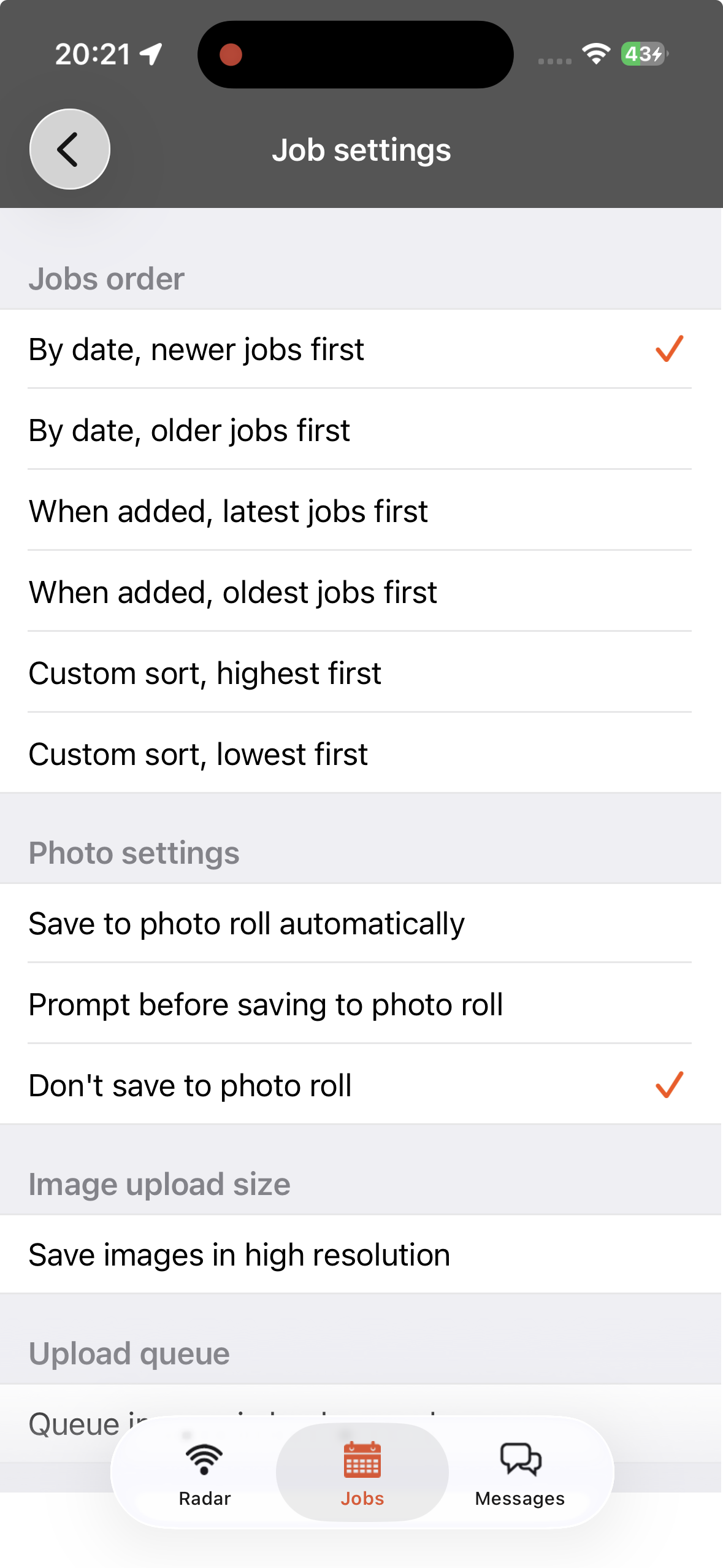 Setting your jobs order on the Okappy app