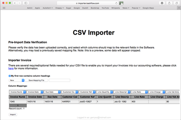 Kashflow csv importer upload verification