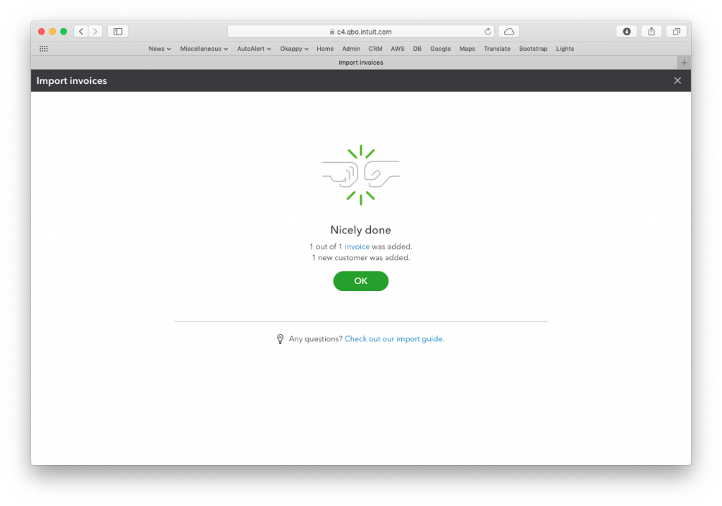 Quickbooks import data success