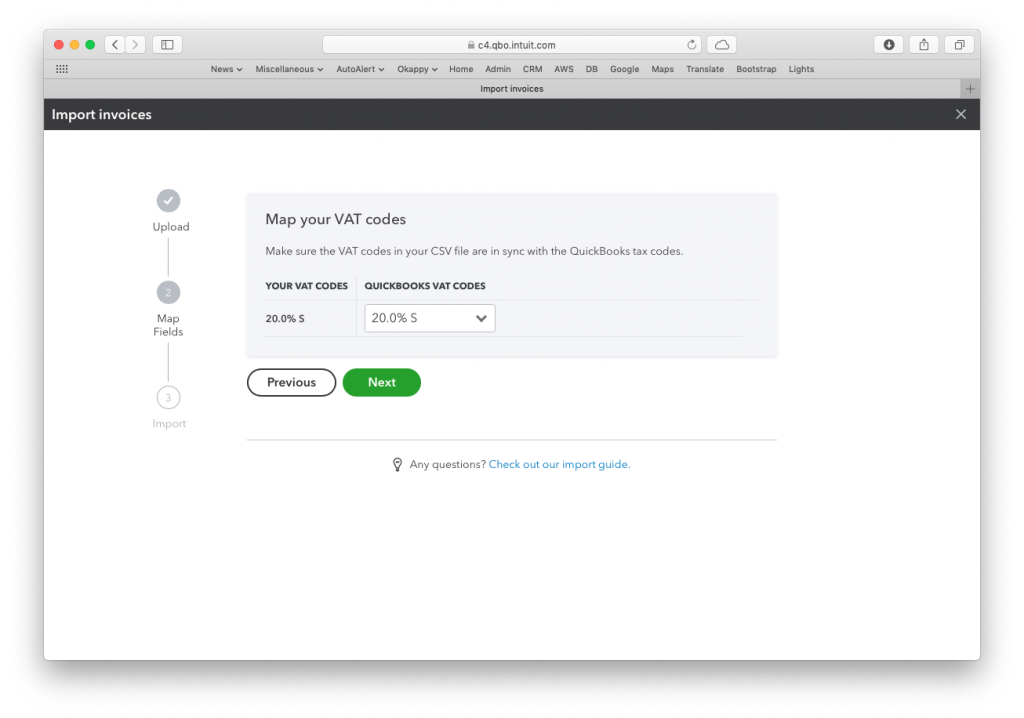 Quickbooks vat codes mapping