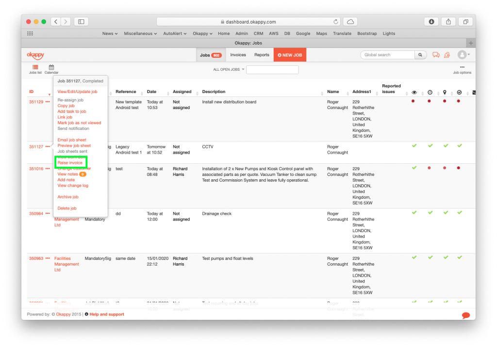 Raise invoice from three dots menu