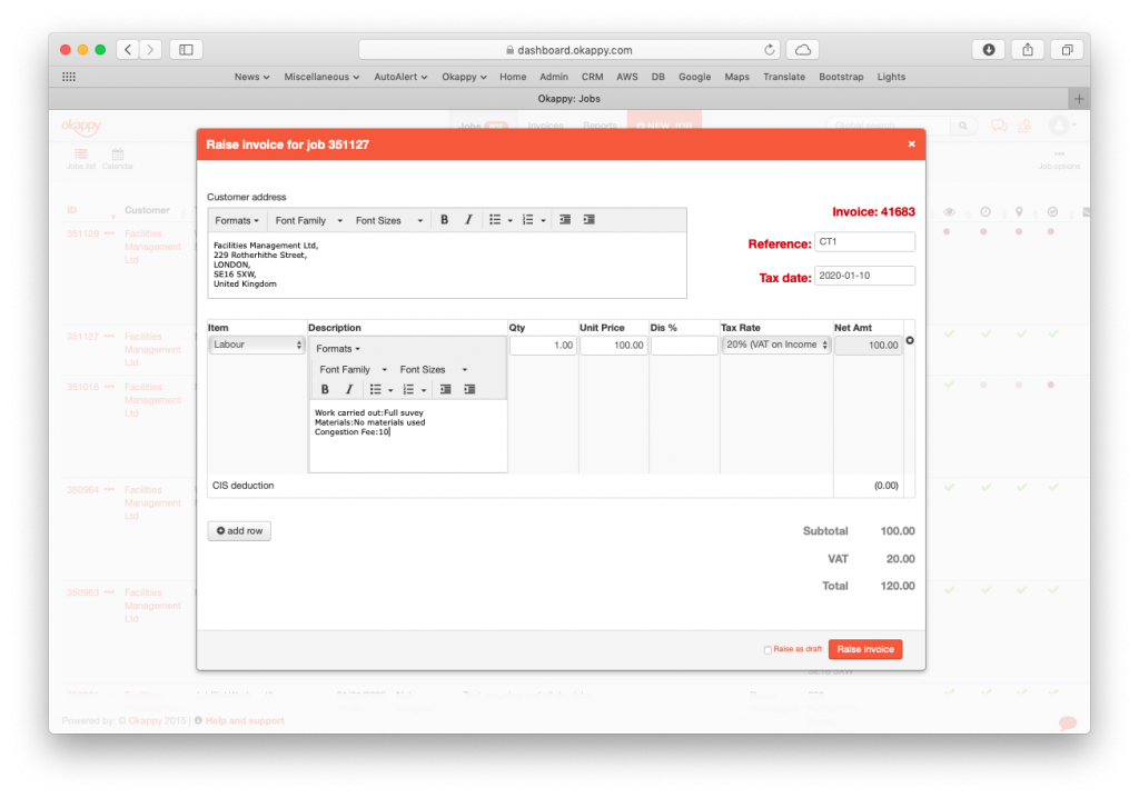 Raise invoice screen