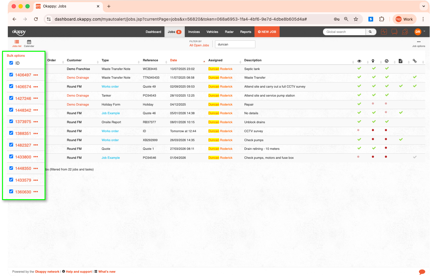 Select multiple jobs